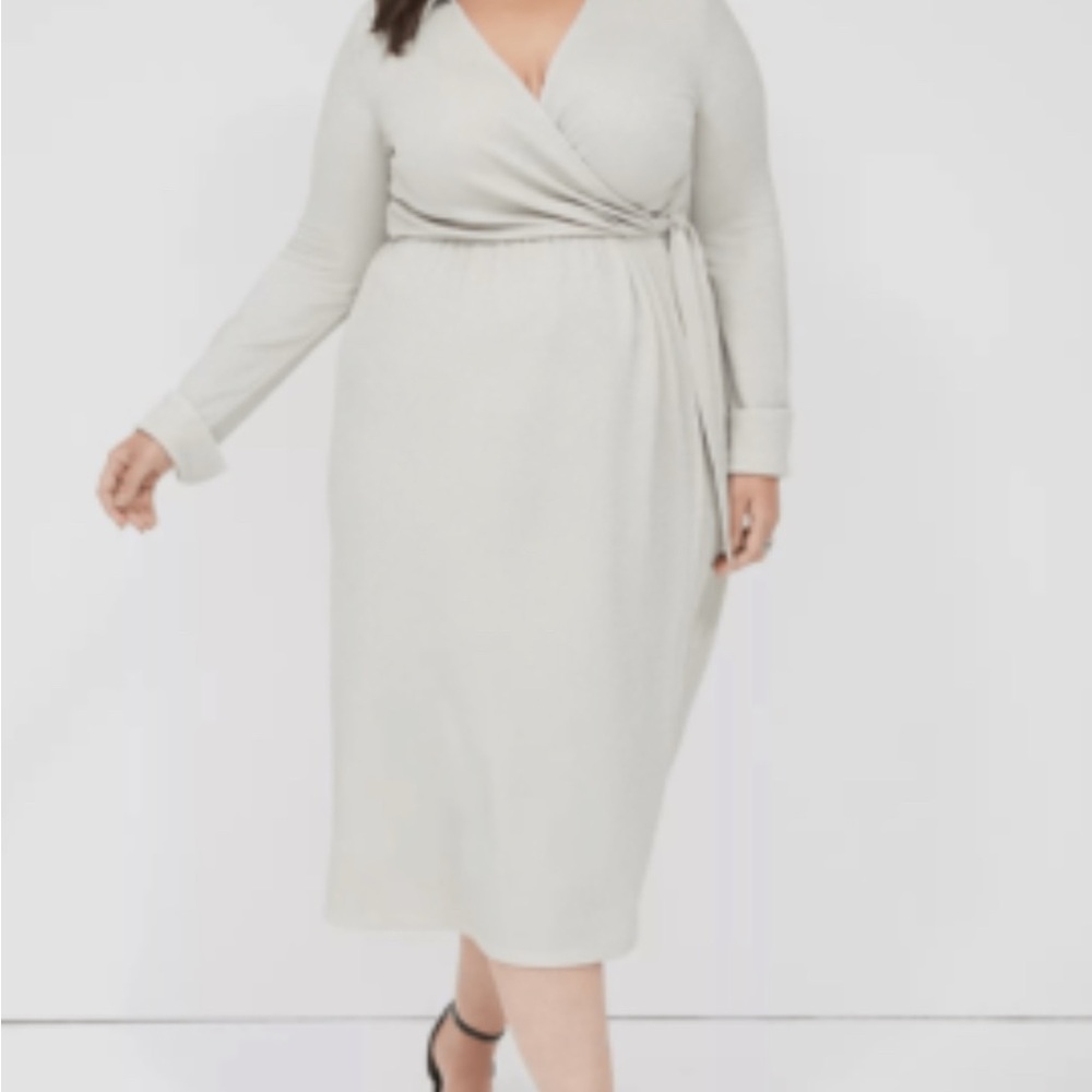 Lane Bryant Cream Long Sleeve Wrap Dress